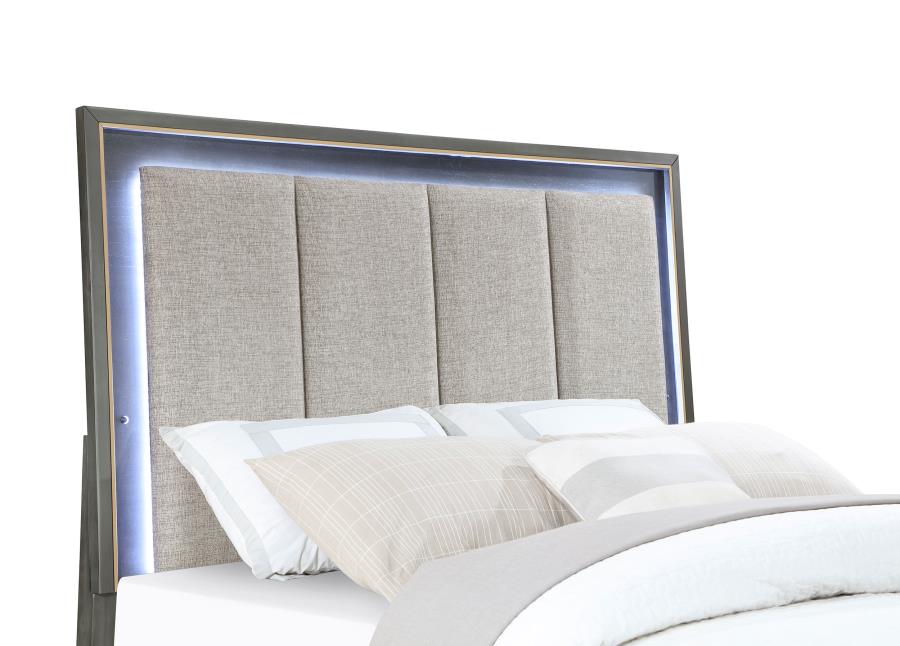 Kieran Panel Bed with Upholstered LED Headboard Grey