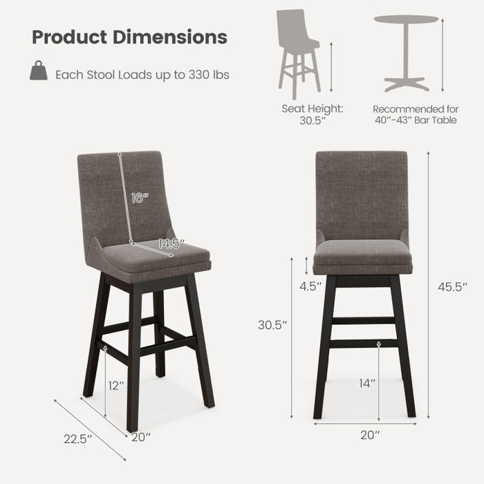 Set of 2 360° Swivel Bar Stool with Rubber Wood Legs Footrest