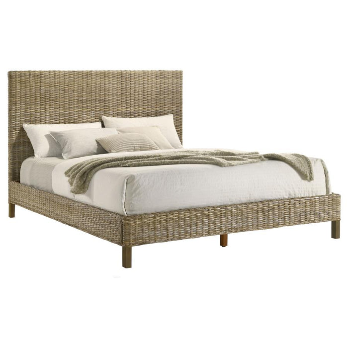 Zyla Woven Rattan Queen Panel Bed Kubu Grey