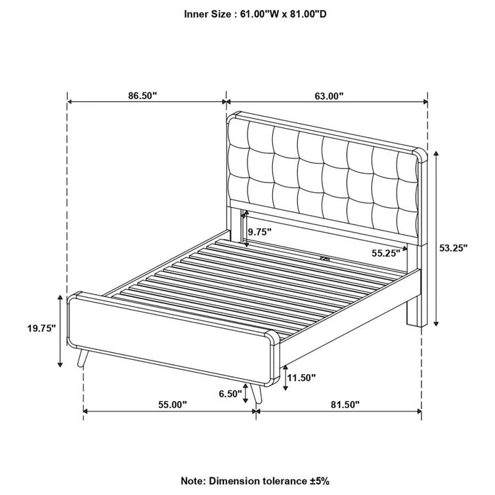 Robyn Bed with Upholstered Headboard Dark Walnut