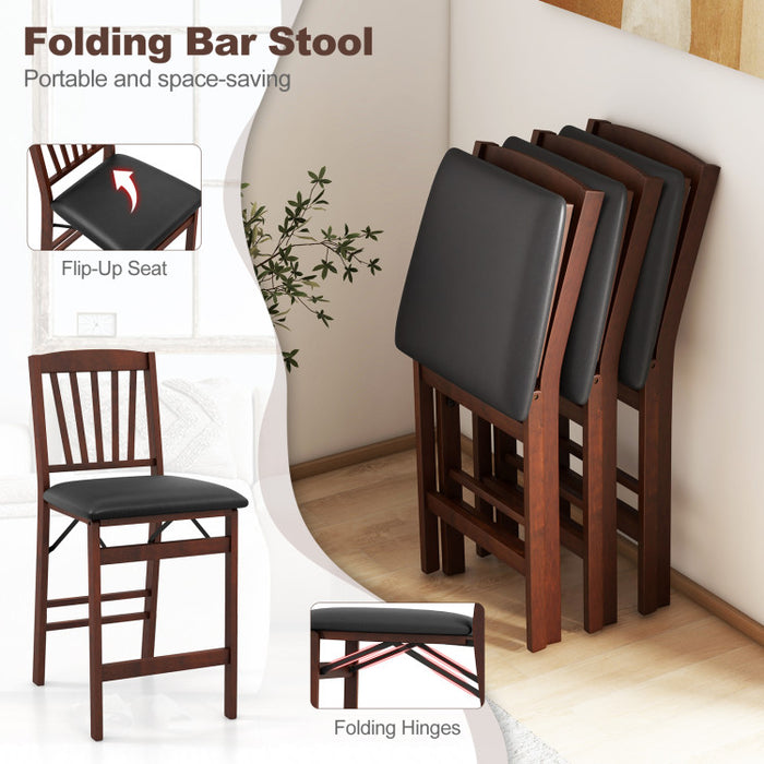 Set of 2 Folding Kitchen Island Stool with Rubber Wood Legs