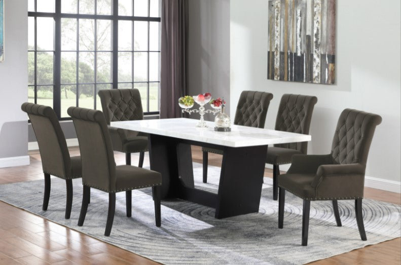 Sherry 7-Piece Rectangular Marble Top Dining Set