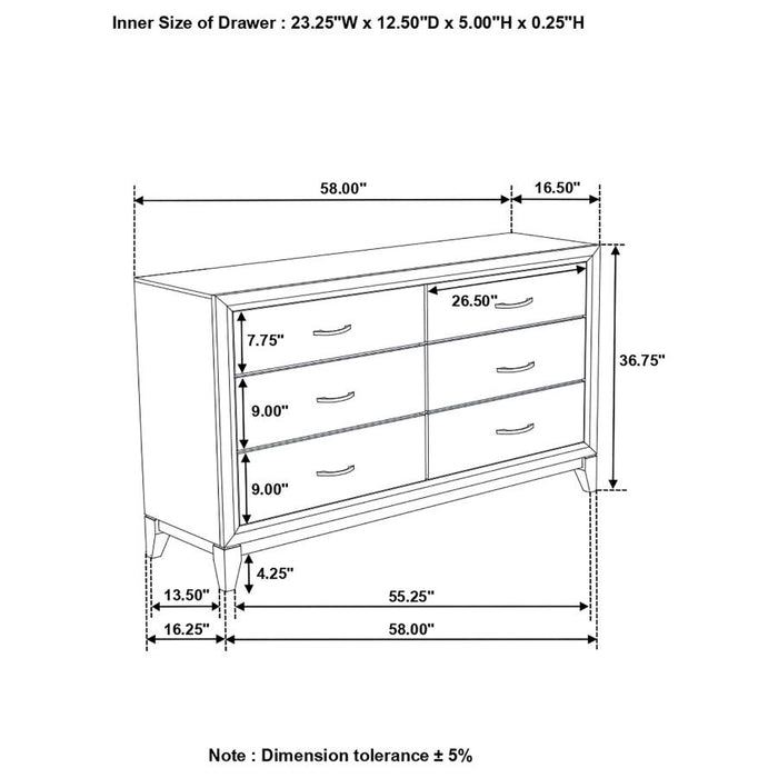 Watson 6-drawer Dresser Grey Oak and Black