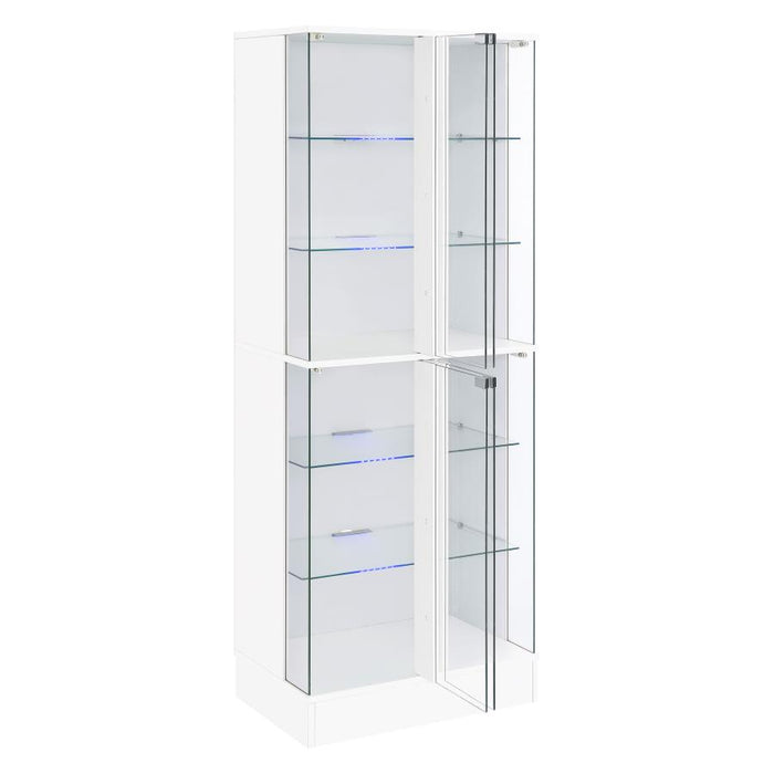 Cabra Display Case Curio Cabinet with Glass Shelves and LED Lighting White/ Black High Gloss