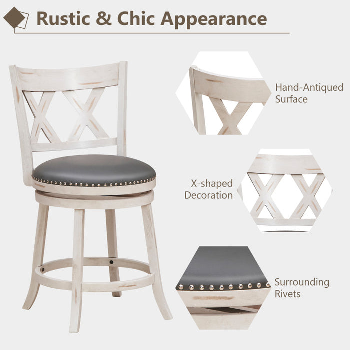 25.5 Inch Hand-Antiqued Stool Set of 2 with Wider Padded Seat