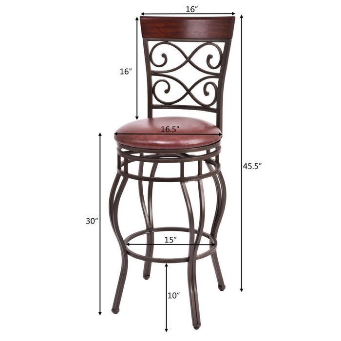 Set of 2 30 Inch Bar Stool with Backrest and Footrest