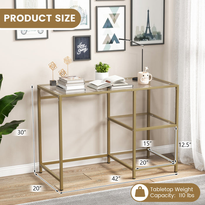 Modern Console Table with 2 Open Shelves and Metal Frame