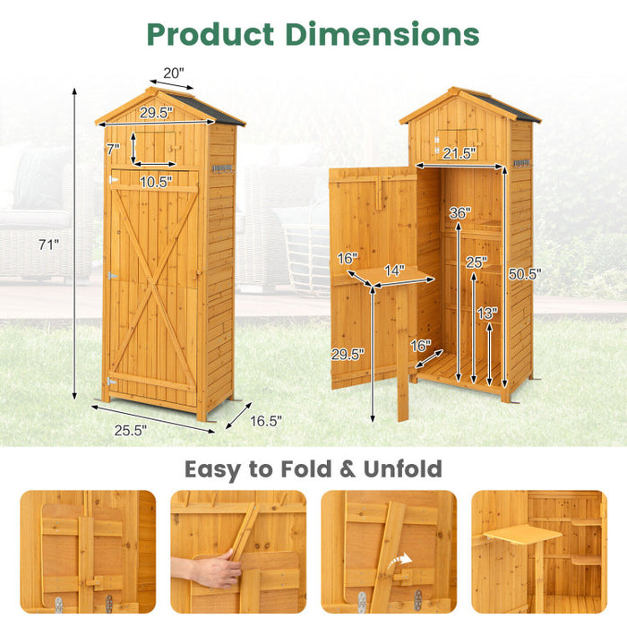 71 Inch Tall Garden Tool Storage Cabinet with Lockable Doors and Foldable Table