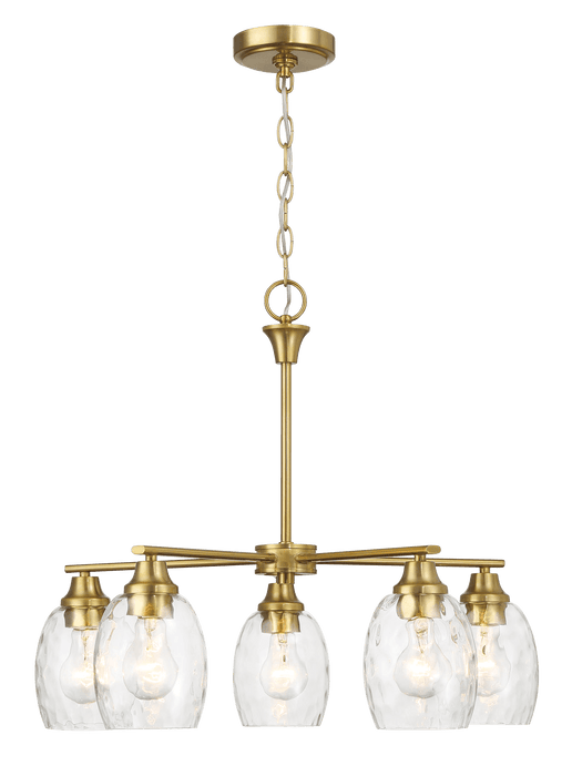 Elegance Five Lights Linear Arms with Golden Brass Finish Chain Chandelier 24"W × 8.5"H with Clear Water Glass - West Lamp