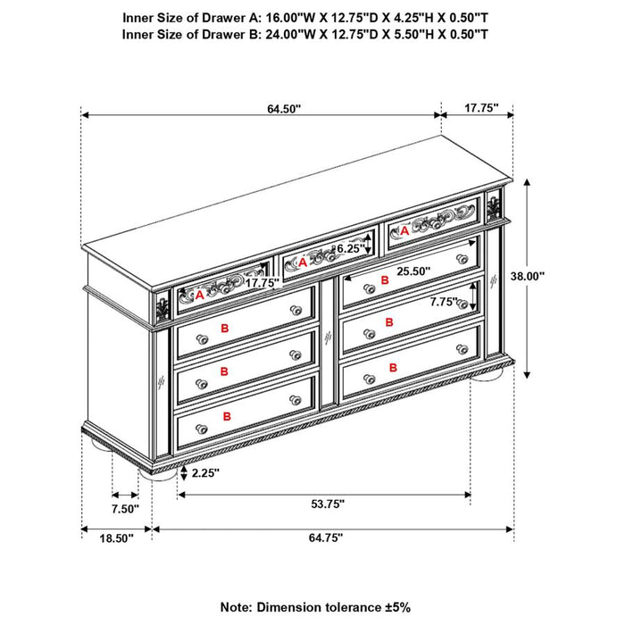 Heidi 9-drawer Dresser Metallic Platinum