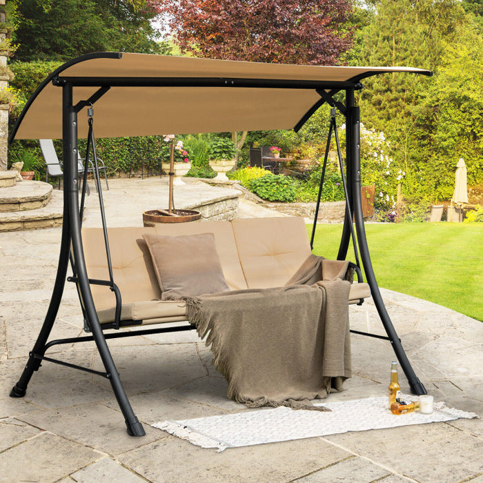 3-Seat Outdoor Porch Swing with Adjustable Canopy and Padded Cushions