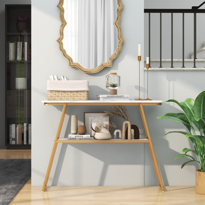 Console Table with Open Shelf Gold Metal Frame Living Room Hallway