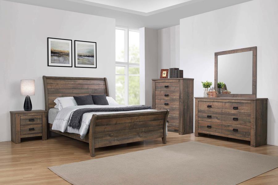 Frederick Sleigh Panel Bed Weathered Oak