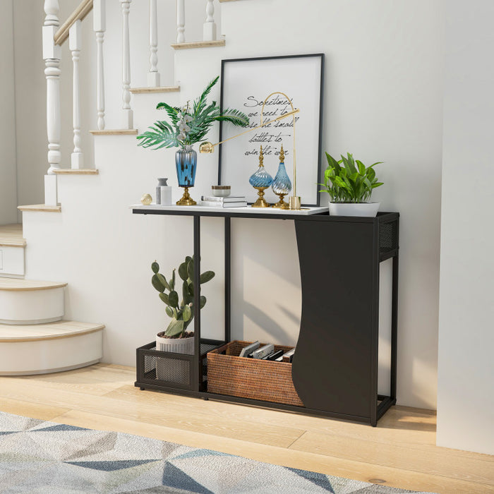 43.5 Inch Console Table with Plant Position and Faux Marble Top