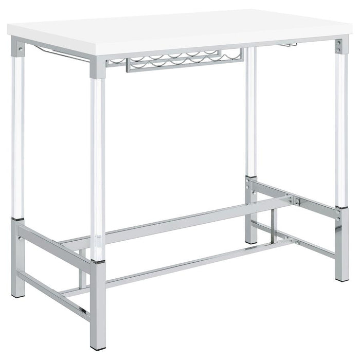 Norcrest Pub Height Bar Table With Acrylic Legs And Wine Storage White High Gloss