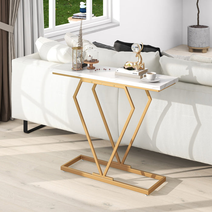 Gold Console Table with Diamond Shape Geometric Frame