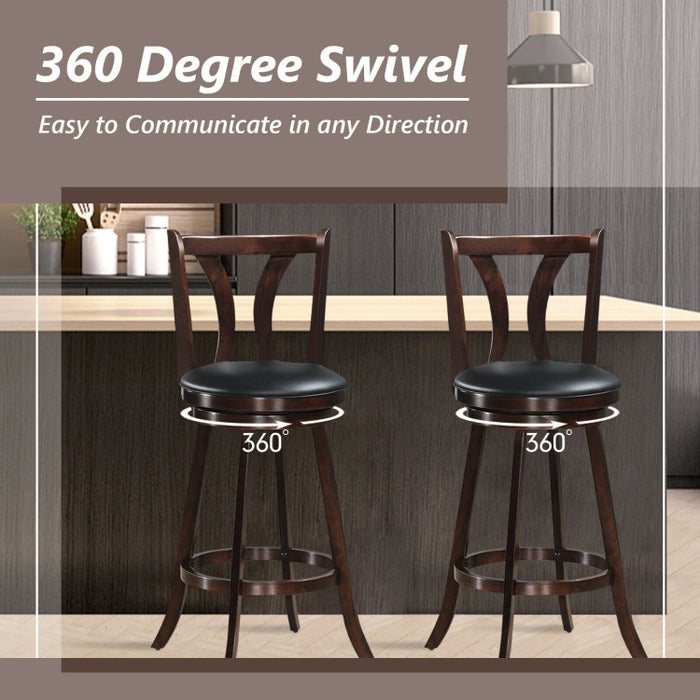 24/29.5 Inch Set of 2 Swivel Bar Stools Bar Height Chairs with Rubber Wood Legs