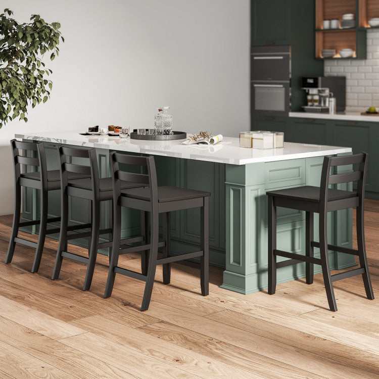 Wooden Bar Stools Set of 2 with Ergonomic Backrest and Footrest