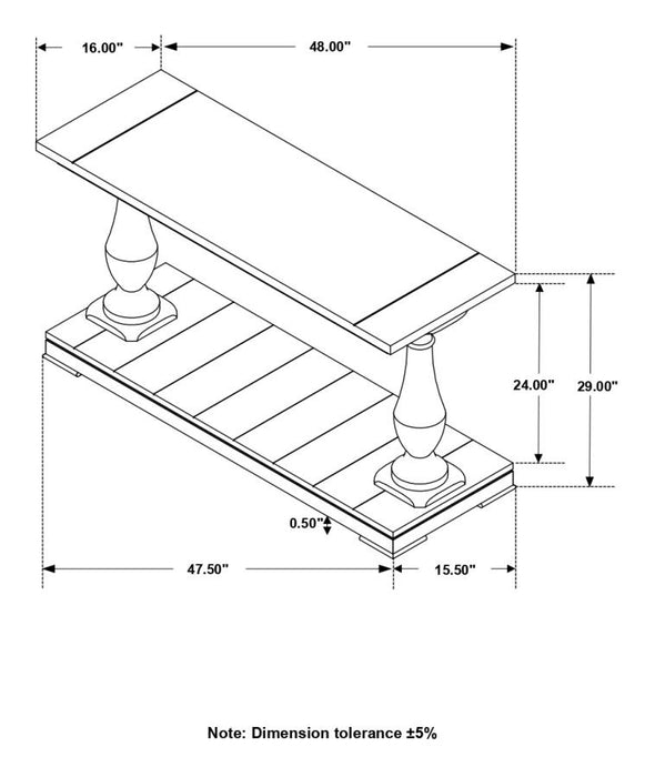 Walden Rectangular Sofa Table With Turned Legs And Floor Shelf Coffee