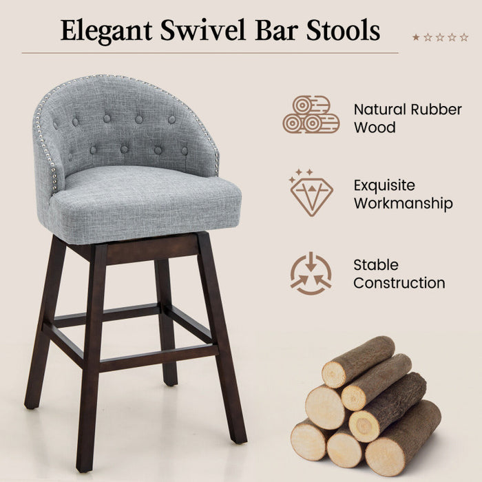 Set of 2 Swivel Bar Stools with Rubber Wood Legs and Padded Back