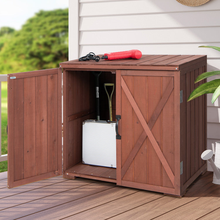 Outdoor Wooden Storage Cabinet with Double Doors