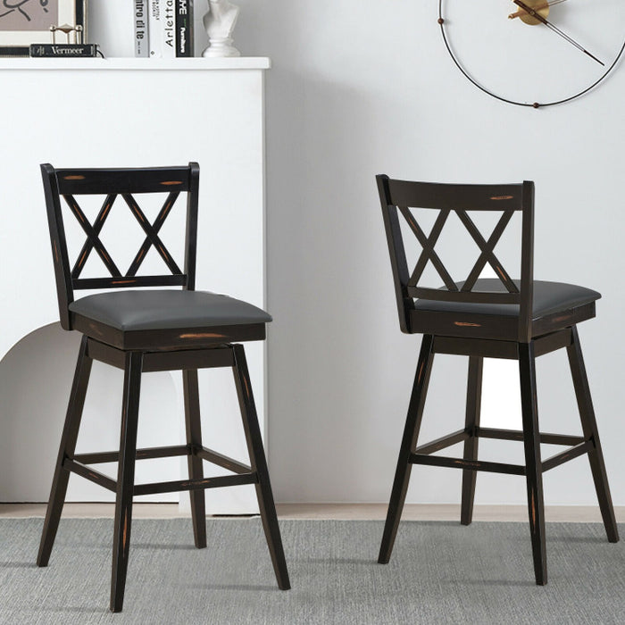 2 Pieces 29 Inch Swivel Counter Height Barstool Set with Rubber Wood Legs