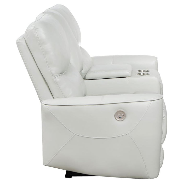 Greenfield Upholstered Power Reclining Loveseat With Console Ivory