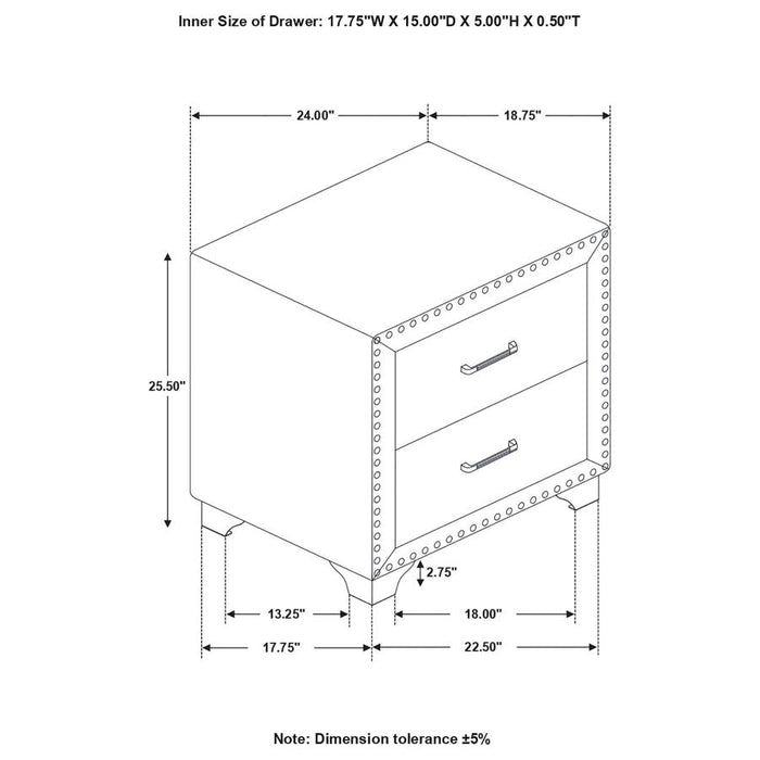 Melody 2-drawer Upholstered Nightstand Grey