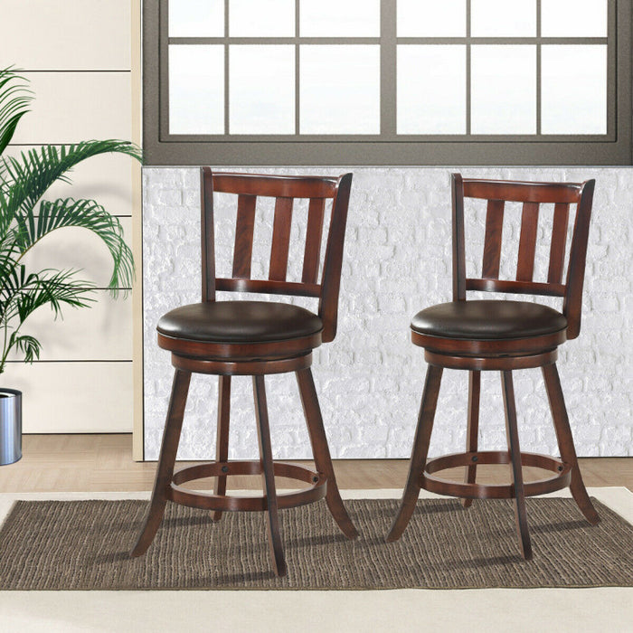 2 Pieces 360 Degree Swivel Wooden Counter Height Bar Stool Set with Cushioned Seat