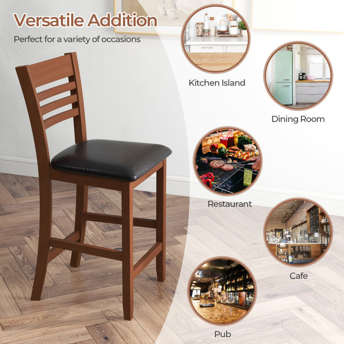 Set of 2 Counter Height Bar Chair Kitchen Island Stool with Backrest and Footrest