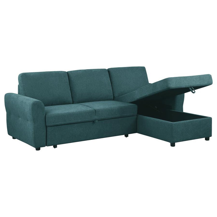 Samantha Upholstered Sleeper Sofa Sectional with Storage Chaise Teal Blue