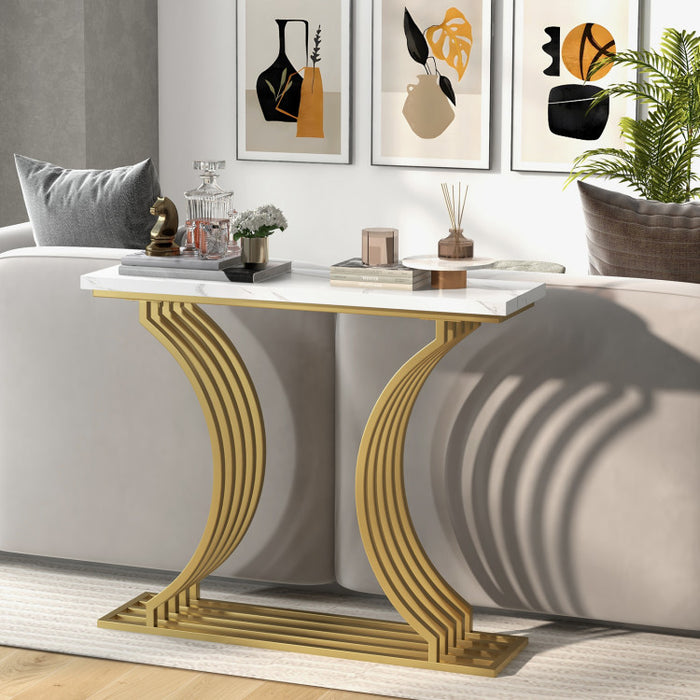 39-Inch Gold Entryway Table Modern Console Table with Faux Marble Tabletop