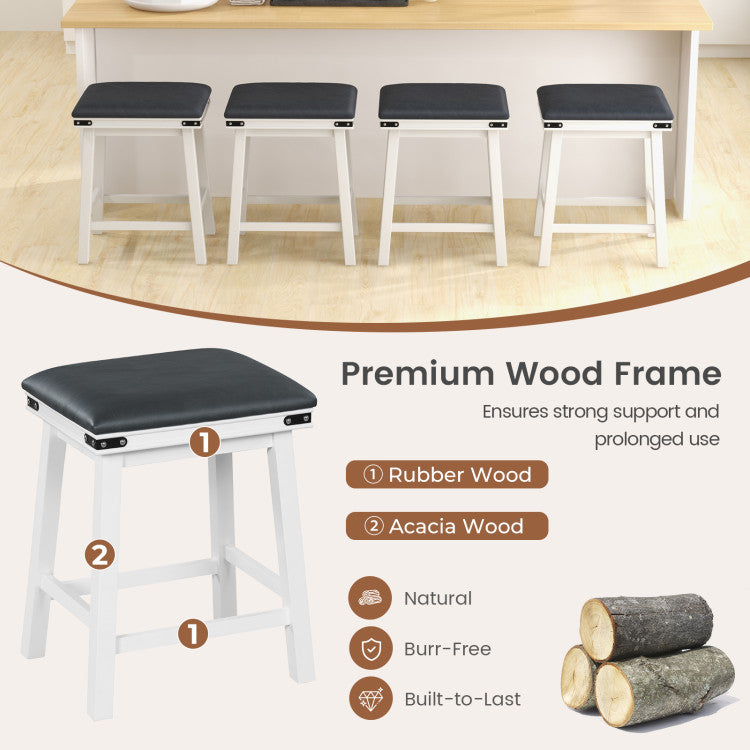 Set of 2 24/30 Inch Dining Bar Stool with Acacia Wood Frame
