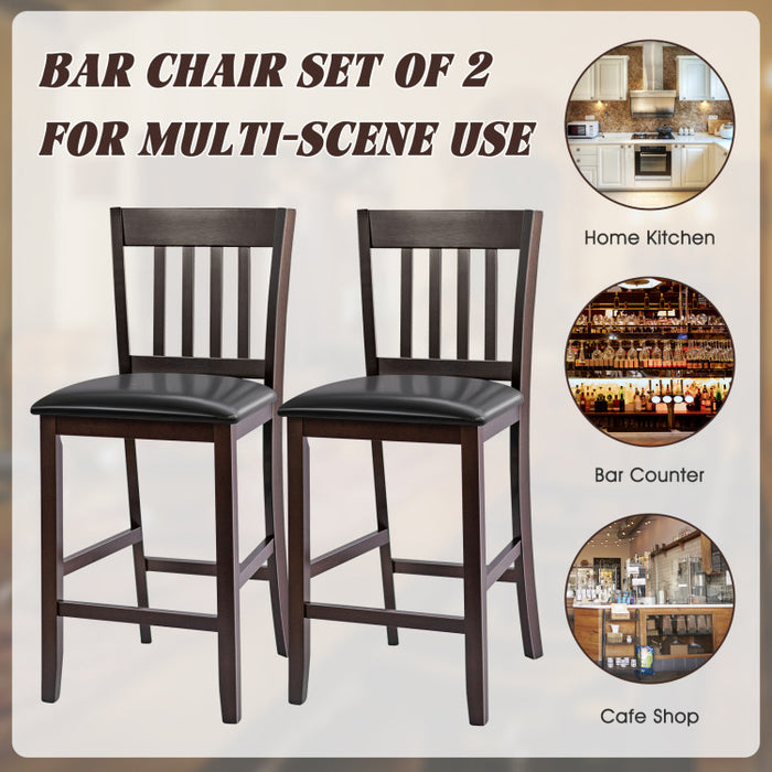 25 Inches Set of 2 Bar Stools with Rubber Wood Legs