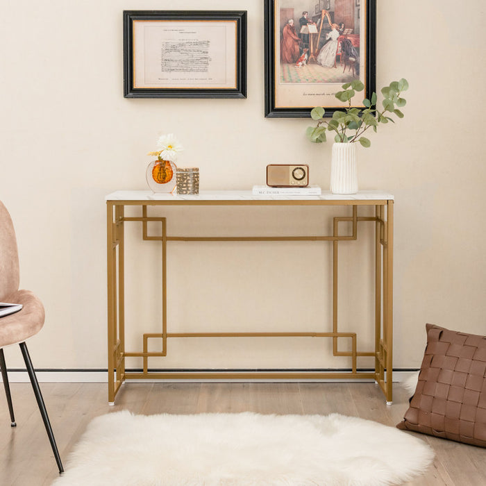 Modern Console Table with Geometric Frame and Faux Marble Tabletop