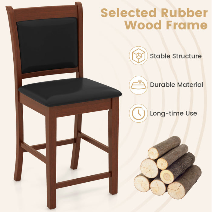 Upholstered Counter Stool Set of 2 with Solid Rubber Wood Frame