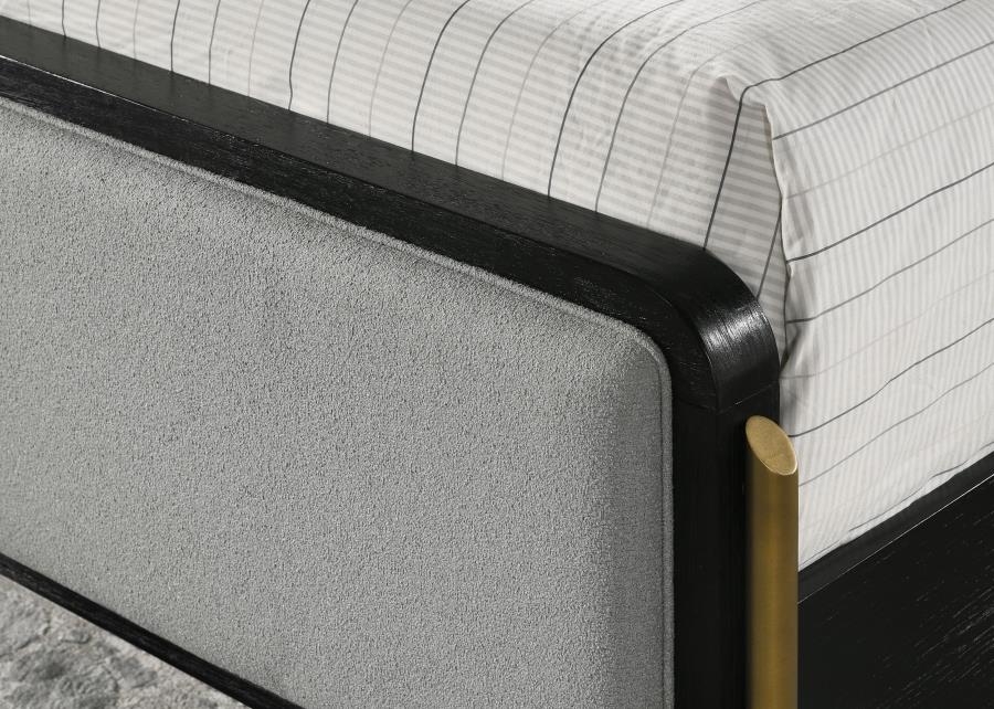 Arini Eastern King Bed With Upholstered Headboard Black And Grey