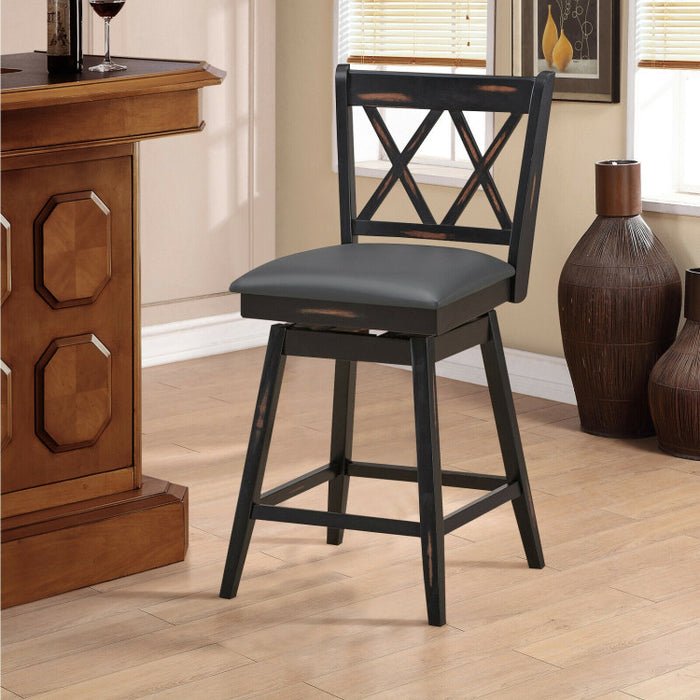 2 Pieces 25 Inch Swivel Counter Height Barstool Set with Rubber Wood Legs