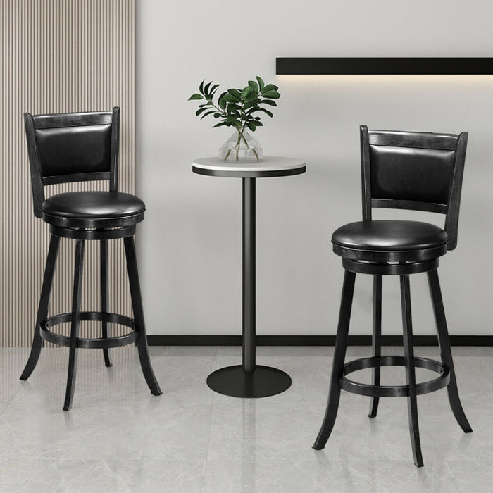 2 Pieces 29 Inch Wooden Swivel Height Bar Stool with PVC Cushioned Seat