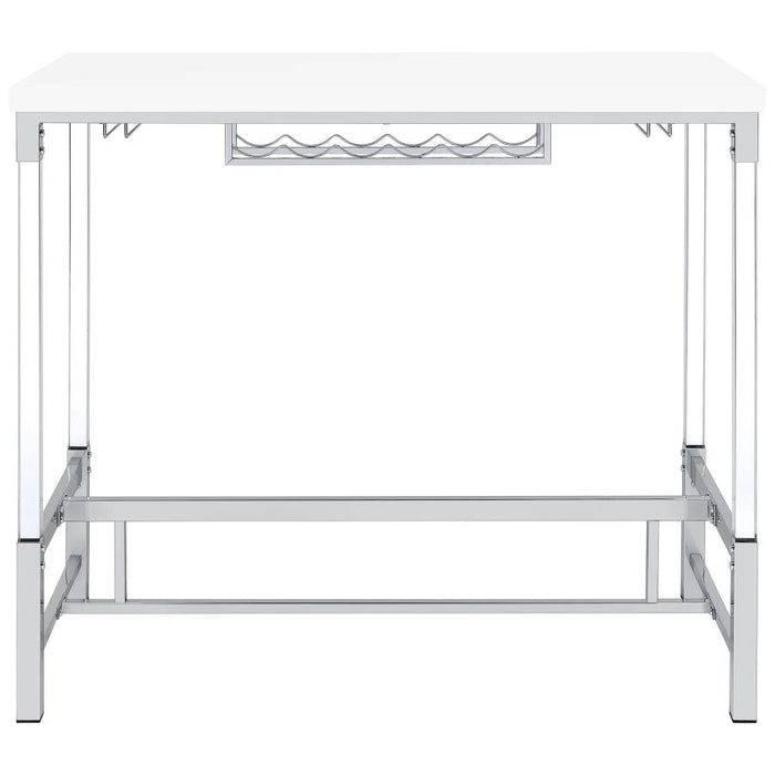 Norcrest Pub Height Bar Table With Acrylic Legs And Wine Storage White High Gloss