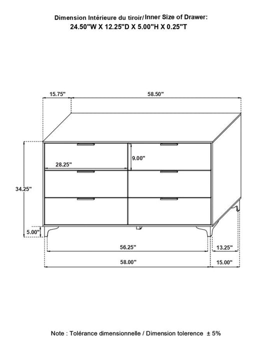 Kendall 6-drawer Dresser Black and Gold