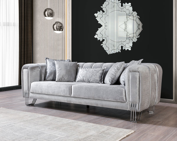 Santana Silver Velvet Sofa & Loveseat