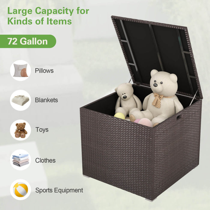 72 Gallon Rattan Outdoor Storage Box with Zippered Liner and Solid Pneumatic Rod