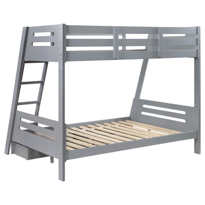 Trisha Wood Twin Over Full Bunk Bed with Storage Drawers Grey