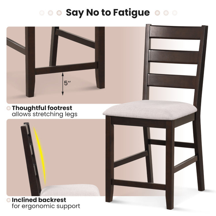2 Piece Counter Height Bar Stool Set with Padded Seat and Rubber Wood Legs
