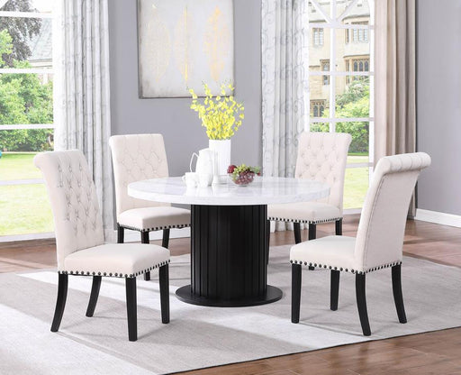 Sherry 5-Piece Round Dining Set With Grey Fabric Chairs