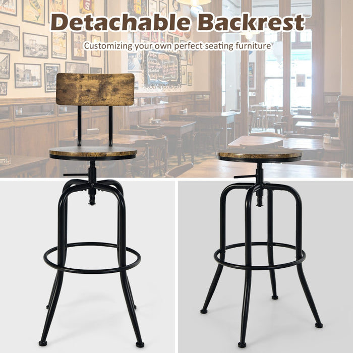 Industrial Adjustable Swivel Bar Stool with Arc-Shaped Backrest