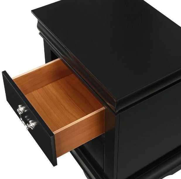 Louis Philip 2 Drawer Black Nightstand