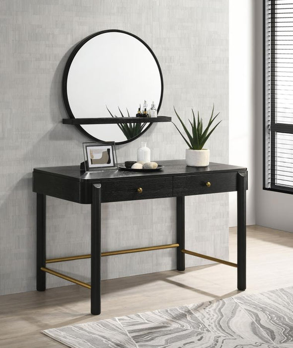 Arini Round Vanity Wall Mirror With Shelf Black