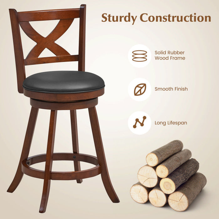 2 Pieces Classic Counter Height Swivel Bar Stool Set with X-shaped Open Back